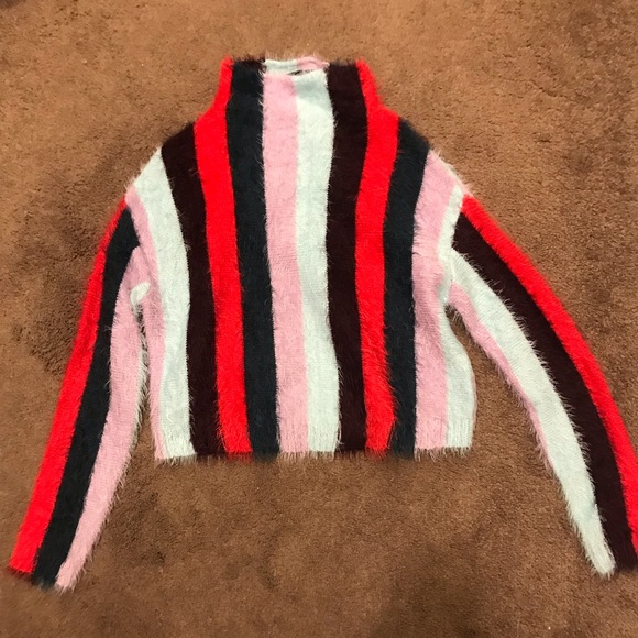 Blank NYC Sweaters - Blank NYC Mad Hatter Multi Striped Fuzzy Mockneck